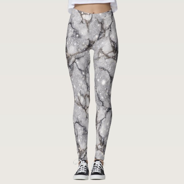 Glitter Marble Pattern – Sparkling Luxury Stone  Leggings (Framsida)