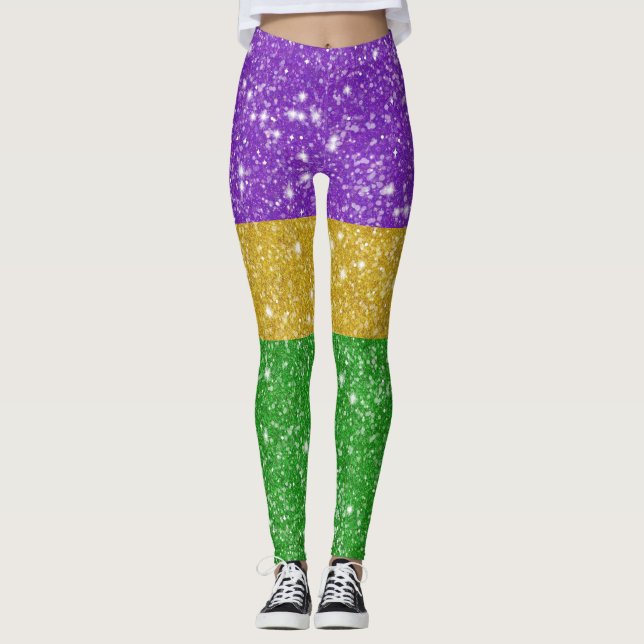 Glitter Mardi Gras Colorful Rand Carnival Leggings (Framsida)