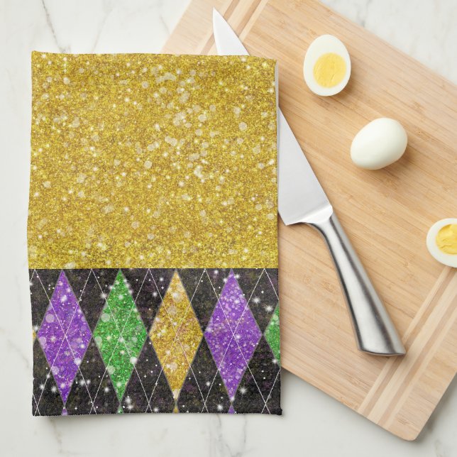 Glitter Mardi Gras Harlequin Argyle Kökshandduk (Vikt i Fjärdedel)