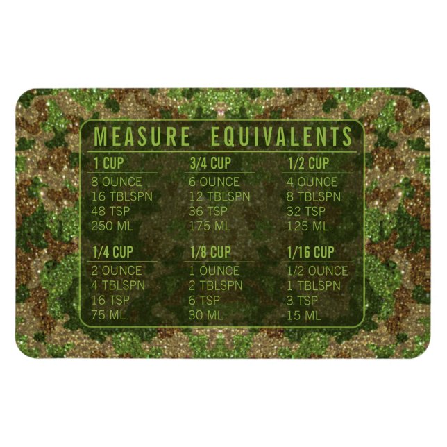 Glitter Measuring Conversion Kitchen Measure Guide Magnet (Horisontell)