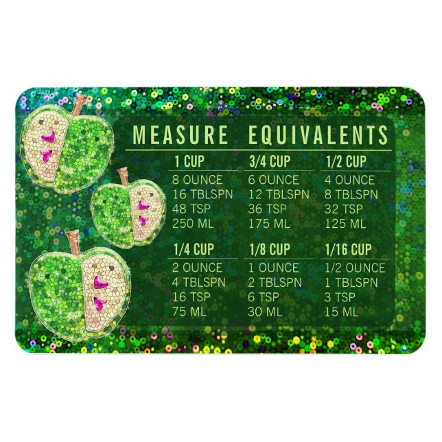 Glitter Measuring Conversion Kitchen Measure Guide Magnet (Horisontell)