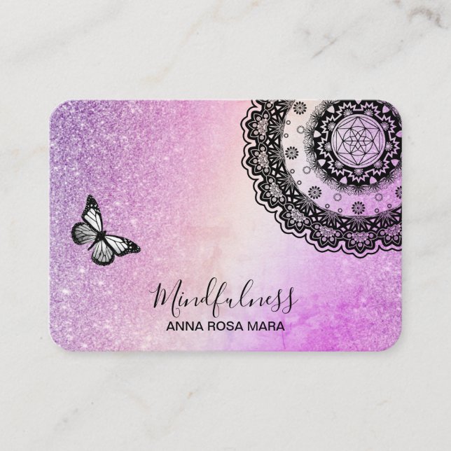 *~* Glitter Meditation Butterfly Reiki Mandala Visitkort (Framsida)