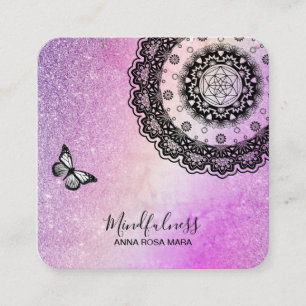 *~* Glitter Meditation Butterfly Yoga Mandala Fyrkantigt Visitkort