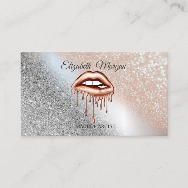 Glitter Metallisk Droppande Läpp Makeup Artist  Visitkort (Framsida)