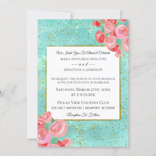 *~* Glitter Modern Abstrakt Blommigt Mint Blommigt Inbjudningar