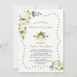 Glitter Möhippan Tea Party vid Vita Blommigt Guld Inbjudningar