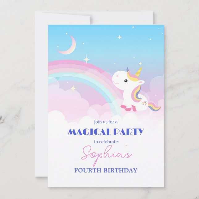 Glitter & Moln Enhörning Partyinbjudan Inbjudningar (Framsida)