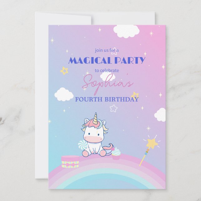 Glitter & Moln Enhörning Partyinbjudan Inbjudningar (Framsida)