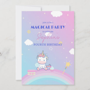 Glitter & Moln Enhörning Partyinbjudan Inbjudningar