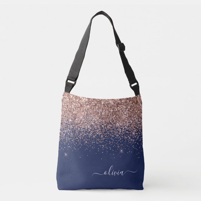  Glitter-monogram för marinblå marinblå marogram R Axelväska (Framsida)
