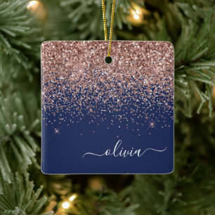 Glitter-monogram för marinblå marinblå marogram R Julgransprydnad Keramik