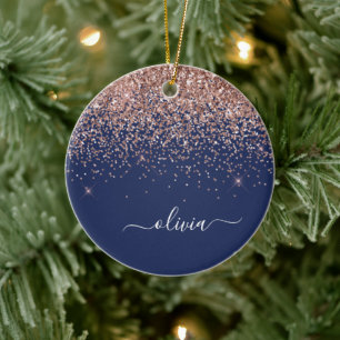 Glitter-monogram för marinblå marinblå marogram R Julgransprydnad Keramik