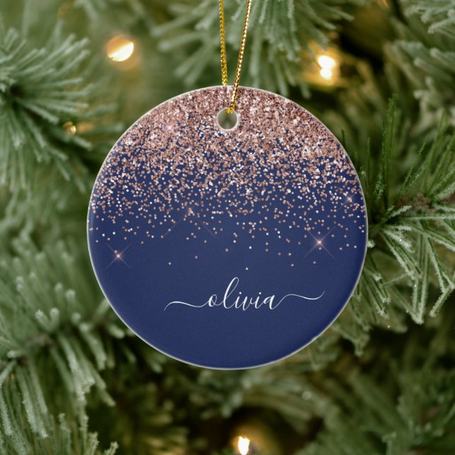  Glitter-monogram för marinblå marinblå marogram R Julgransprydnad Keramik (Träd)