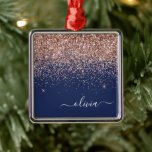 Glitter-monogram för marinblå marinblå marogram R Julgransprydnad Metall<br><div class="desc">Ro Guld -  Rosa och marinblått Glitter Monogram Namn och inledande julprydnad. Det gör perfekten söt 16-årsjubileum,  bröllop,  möhippa,  årsdag,  babydusch eller bachelorette-fest för någon som glam lyxen och chic stilar i kärlek.</div>