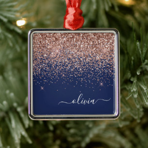  Glitter-monogram för marinblå marinblå marogram R Julgransprydnad Metall