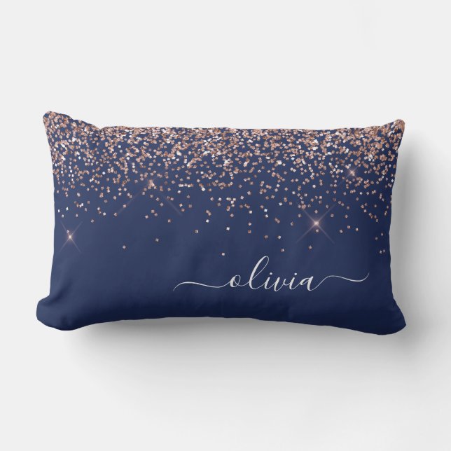  Glitter-monogram för marinblå marinblå marogram R Lumbarkudde (Framsida)