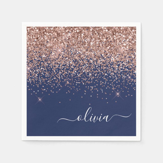  Glitter-monogram för marinblå marinblå marogram R Pappersservett (Framsidan)