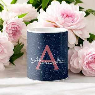 Glitter Monogram för marinblå och Ro Guld-Gnistran Kaffemugg