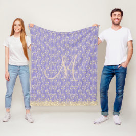 Glitter Monogram Guld Blommigt om Lavender Fleecefilt