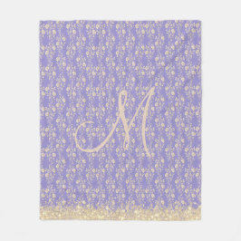 Glitter Monogram Guld Blommigt om Lavender Fleecefilt