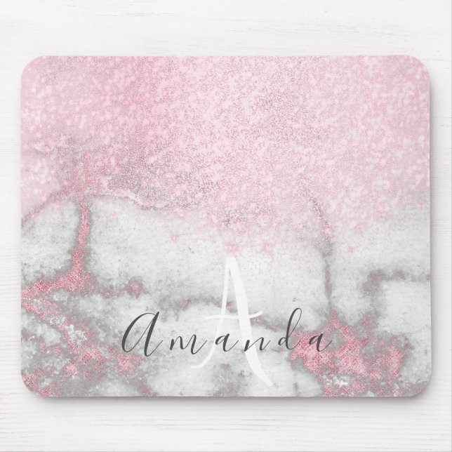 Glitter Monogram Makeup Artist Namn Rosa Marble Musmatta (Framsidan)