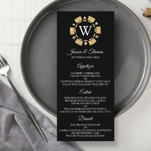 Glitter Monogram Poker Chip Casino Bröllop Menu Reklamkort