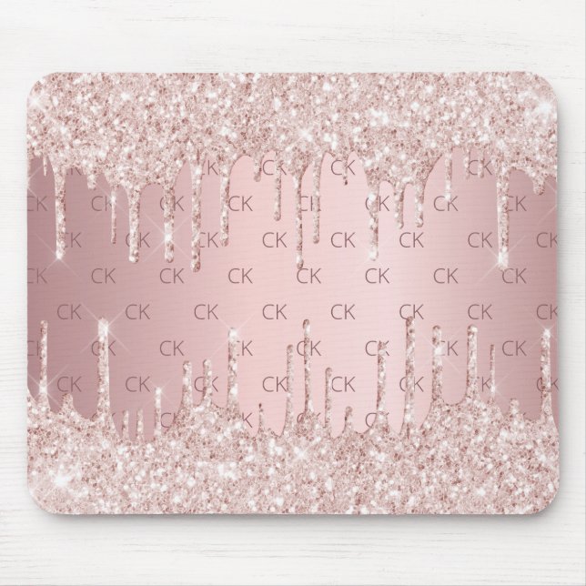  glitter-monogrammet rosa ros guld i initialer musmatta (Framsidan)
