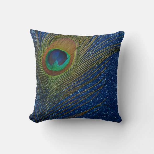 Glitter Mörk blått peacock Kudde (Framsida)