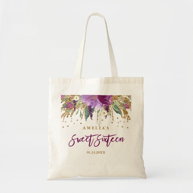 Glitter mousserande Ametyst Sweet 16 Tote Bag Tygkasse (Framsidan)