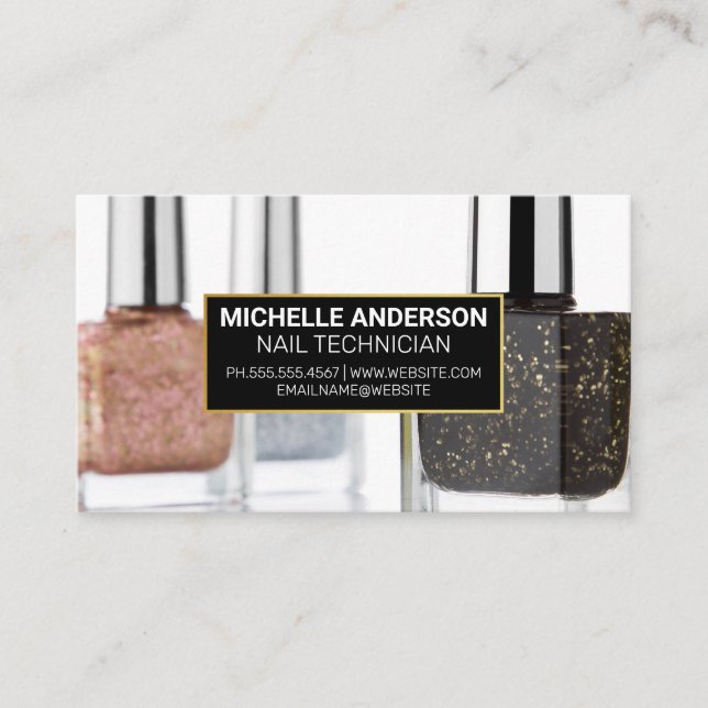 Glitter Nagel Polska Flaskor Visitkort (Framsida)