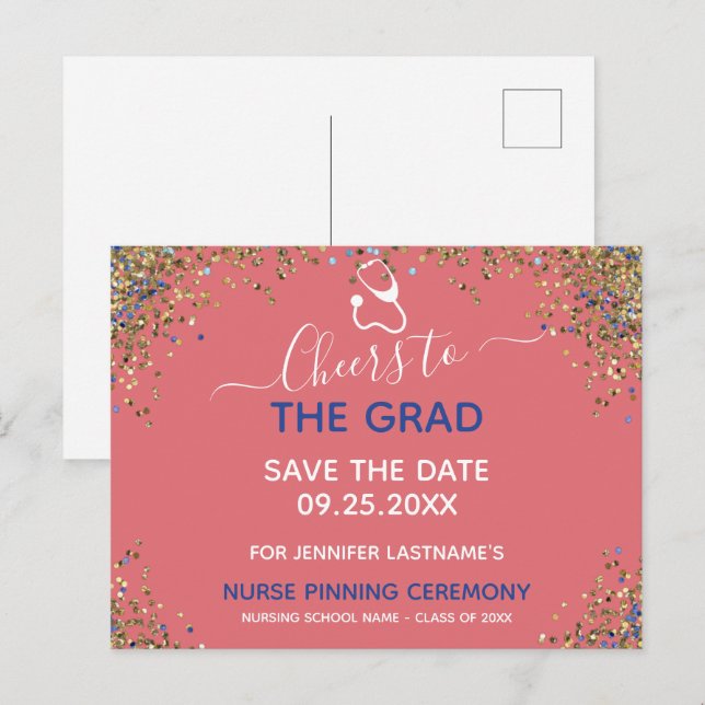 Glitter Nurse Studenten Pinning Save Date Pos Vykort (Fram/baksida)