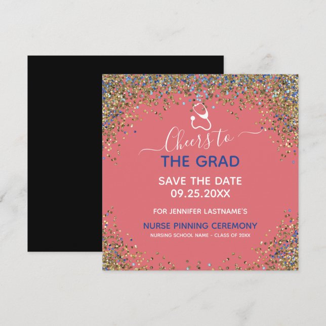 Glitter Nurse Studenten Pinning Spara datum Kort (Fram/baksida)