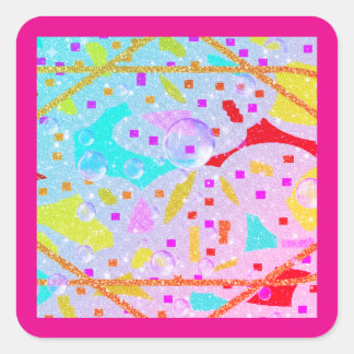 GLITTER OCH BUBBELDESIGN PASTELL KONST FYRKANTIGT KLISTERMÄRKE