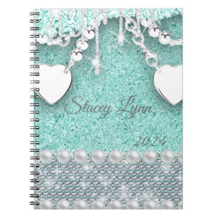 Glitter och Hearts Bling Monogram Namn 2024 Anteckningsbok