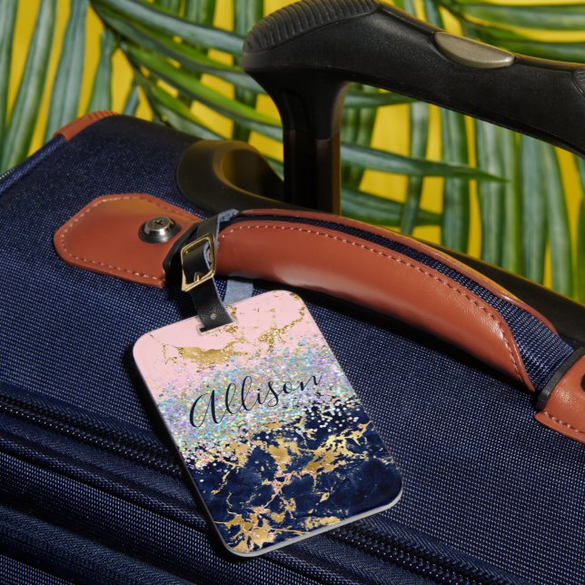 Glitter och marmor personlig bagagebricka (Framsida Insitu 1)