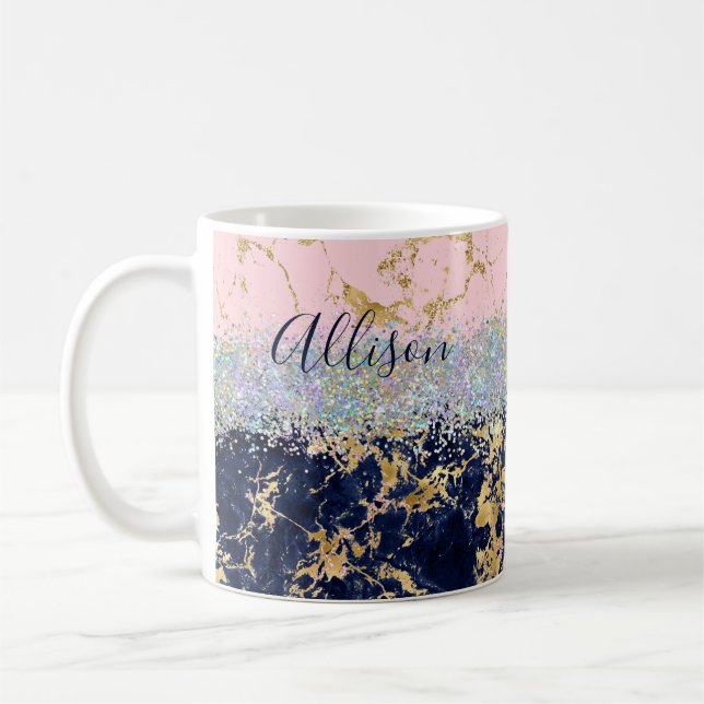 Glitter och marmor personlig kaffemugg (Vänster)