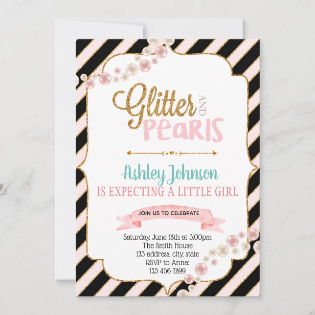 Glitter och pärlor festinbjudan inbjudningar (Framsida)