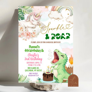 Glitter Och Ryta Enhörning Dinosaurie Gemensam Föd Inbjudningar