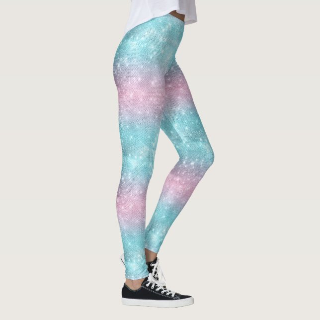 Glitter och Shine Mönster Rosa/Teal ID671 Leggings (Höger)