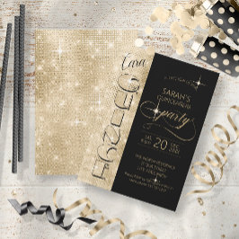 Glitter och Shine Quinceanera Black/Guld ID701 Inbjudningar