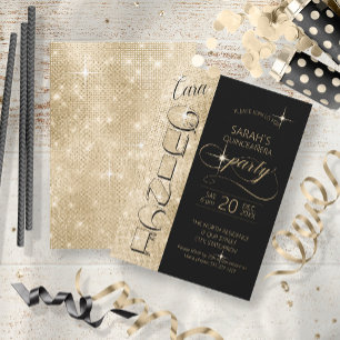 Glitter och Shine Quinceanera Black/Guld ID701 Inbjudningar