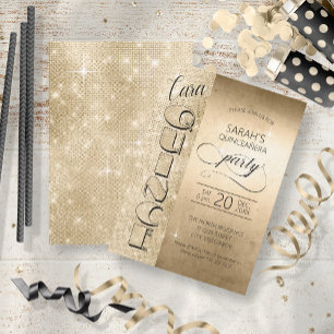 Glitter och Shine Quinceanera Guld ID701 Inbjudningar