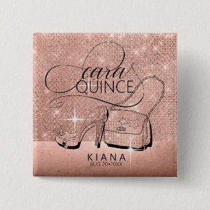 Glitter och Shine Quinceanera Ro Guld ID701 Knapp