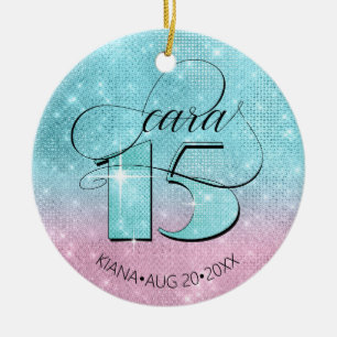Glitter och Shine Quinceanera Teal/Rosa ID701 Julgransprydnad Keramik
