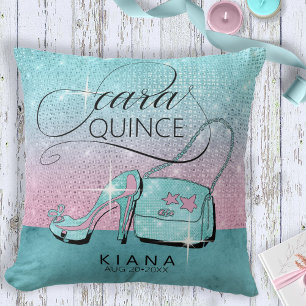 Glitter och Shine Quinceanera Teal/Rosa ID701 Kudde