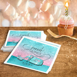 Glitter och Shine Quinceanera Teal/Rosa ID701 Pappersservett