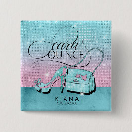 Glitter och Shine Quinceanera V2 Teal/Rosa ID701 Knapp