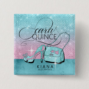 Glitter och Shine Quinceanera V2 Teal/Rosa ID701 Knapp