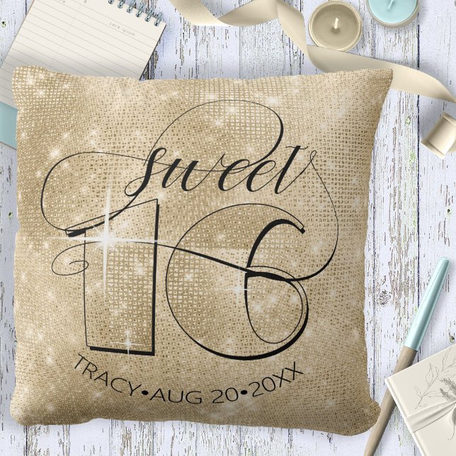 Glitter och Shine Sweet 16 Guld ID675 Kudde (Skapare uppladdad)