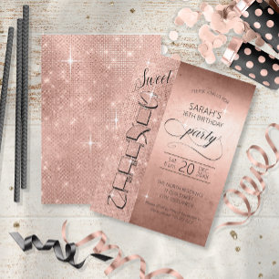 Glitter och Shine Sweet 16 Ro Guld ID675 Inbjudningar